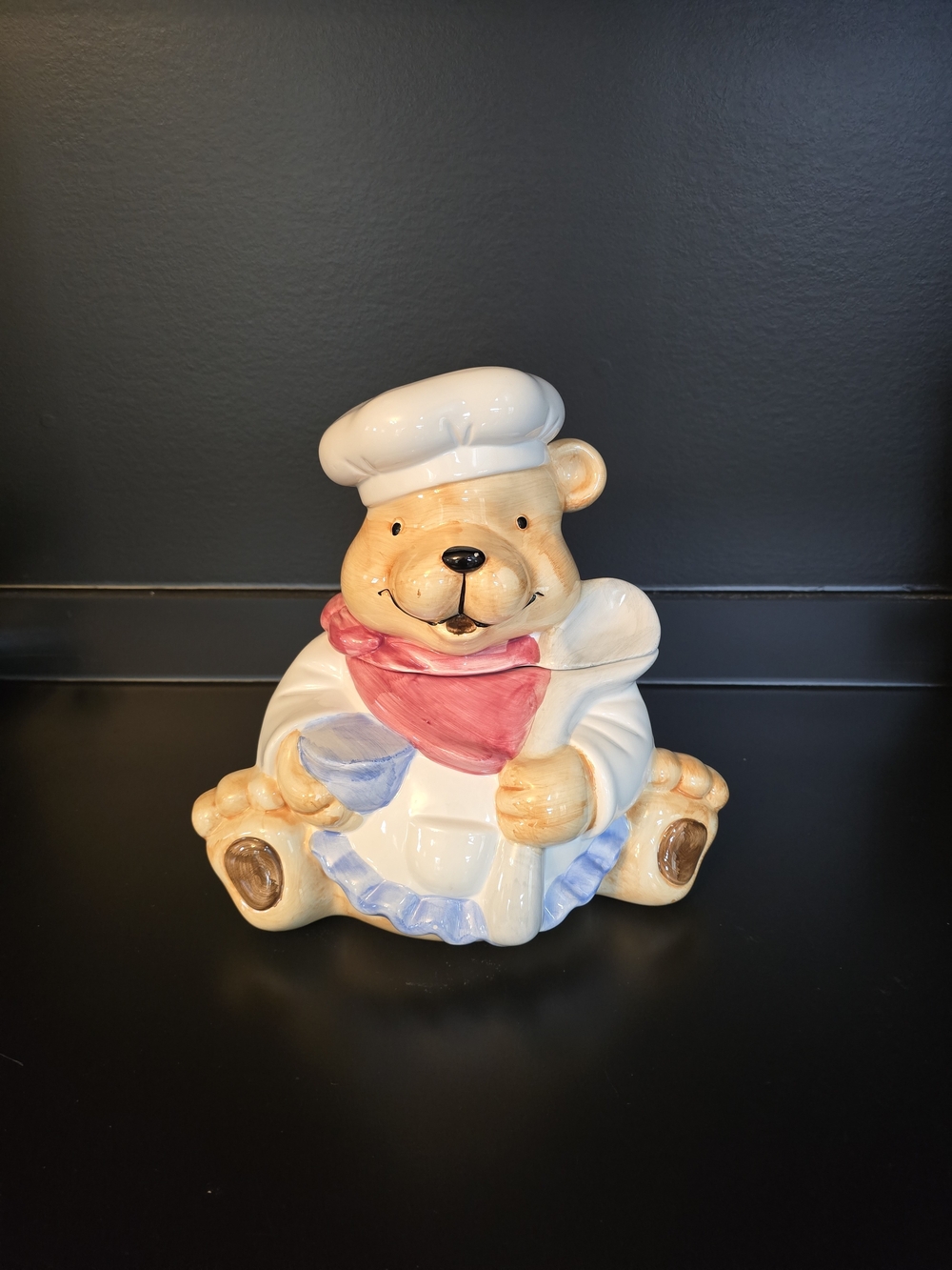 Ceramic Chef Bear Cookie Jar - White and Pink